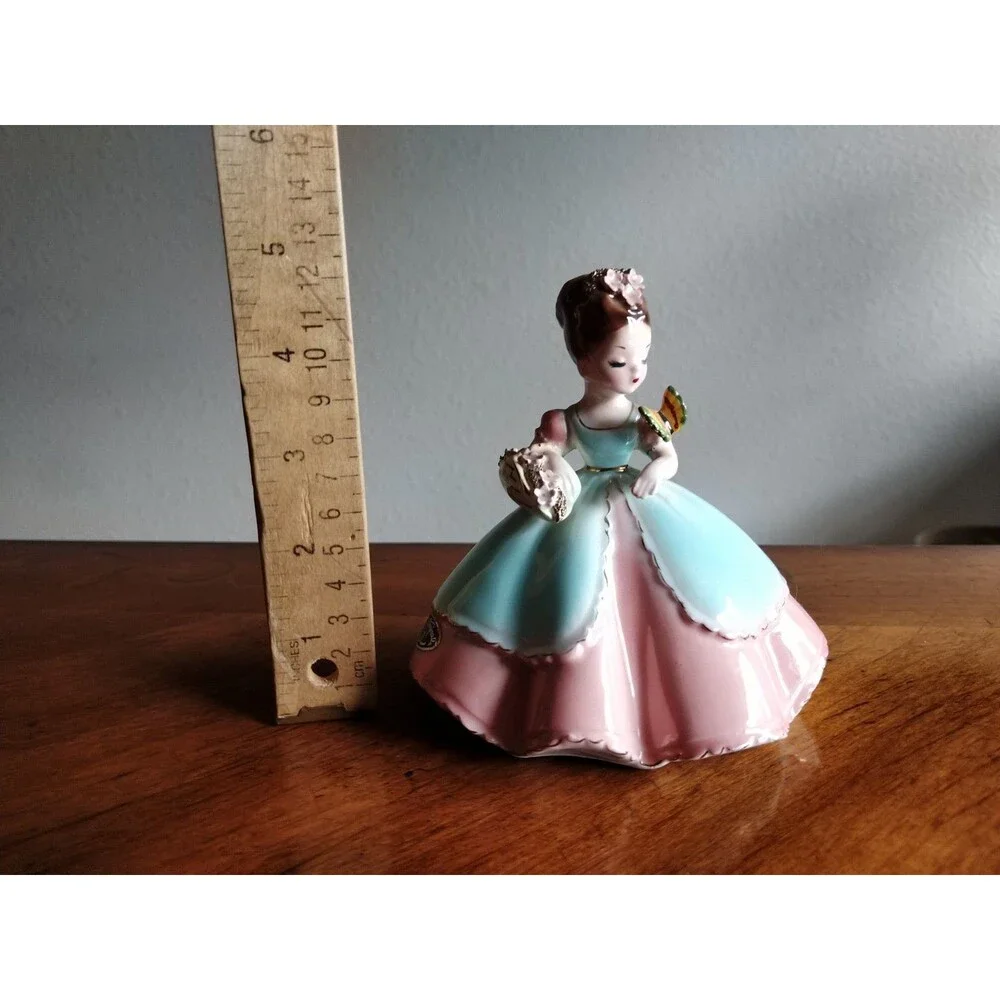 Josef Originals Girl Figurine Butterfly Flowers Pink Blue Dress 5